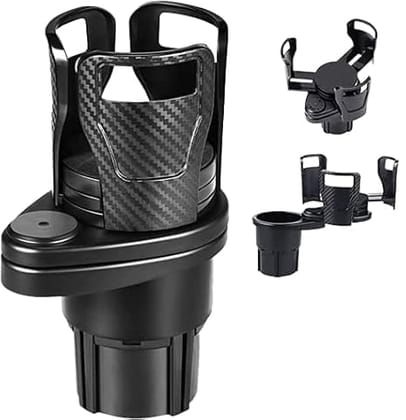 SMARTCAM Multifunctional 2 in 1 Plastic Drink Organizer with Adjustable Base Cup Holder for Coffee Mug/Water Bottle and Mobile Phone (Black)