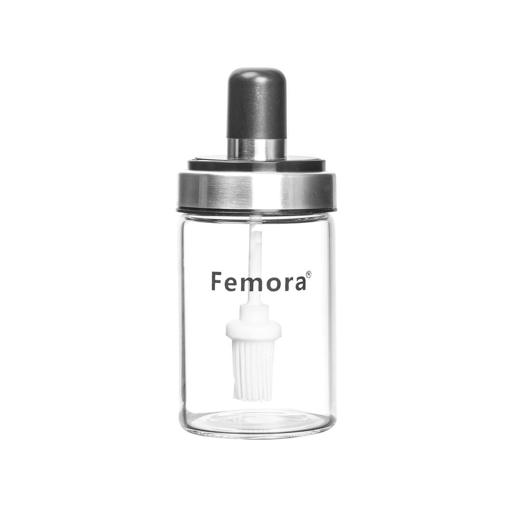 Femora Borosilicate Glass Oil Bottle, 500 ML with Ghee Brush Jar 250 ML in One Wooden Tray for Kitchen