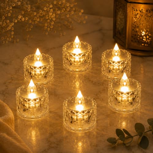 Flameless & Smokeless Acrylic Diyas | Battery-Operated | Warm White 3cm Candles for Diwali, Festive, Wedding,