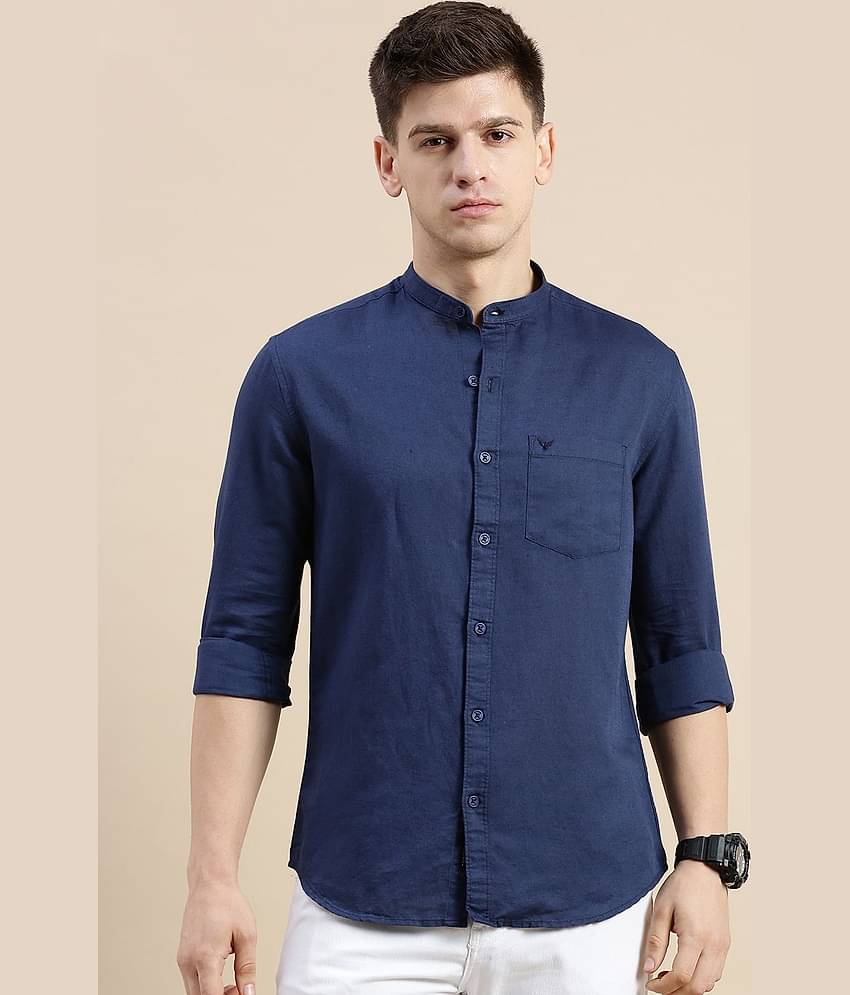Showoff Linen Regular Fit Solids Full Sleeves Men's Casual Shirt - Navy Blue ( Pack of 1 )