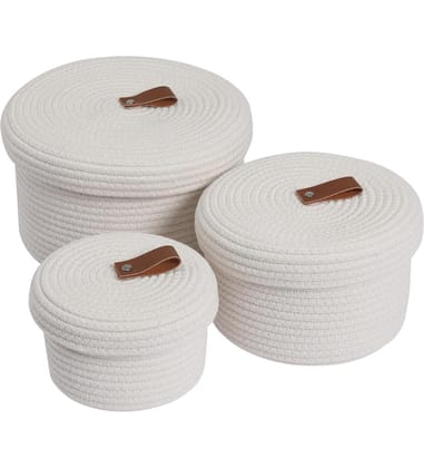 Generic Cotton 3 Pcs Set Roti Box Storage Basket With Lid (White)-PID66361 Generic Cotton 3 Pcs Set Roti Box Storage Basket With Lid (White)-PID66361