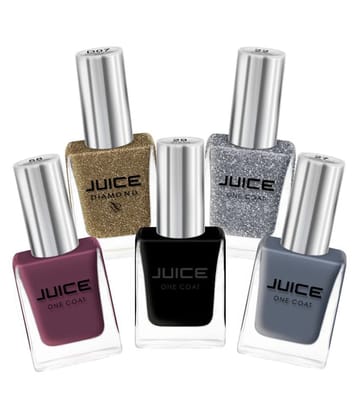 Juice GOLD,SILVER,GRAY,BLACK,DARK SPRESSO Nail Polish D07,22,27,29,58 Multi Glossy Pack of 5 55 mL