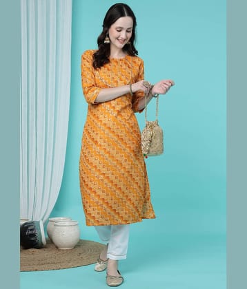 TRAHIMAM Cotton Blend Printed Kurti With Pants Women's Stitched Salwar Suit - Yellow ( Pack of 1 )