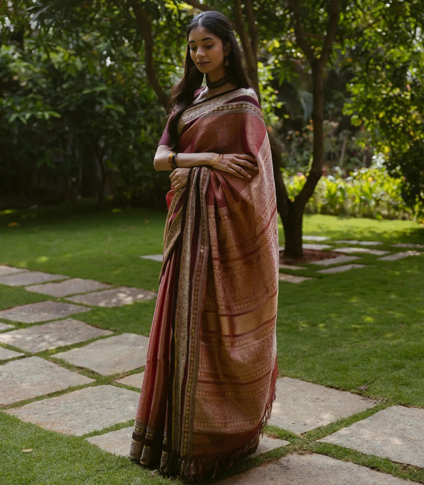 Dusty Pink Tissue Handloom Silk Cotton Saree With Zari Stripes-Dusty Pink
