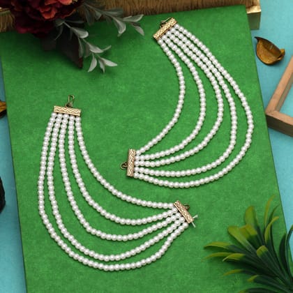 White Color Antique Earrings Chain Designed For Graceful Ethnic Occasions-Chain Length: 14.00 CM x Width: 6.00 CM | Metal: Alloy Wit / White / Alloy With Good Quality Gold Plated