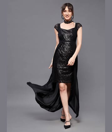 Miss Chase Women Georgette Embellished Fit & Flare Dress ( Black )