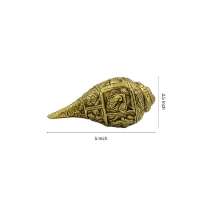 Antique Brass Shankh with Religious Carvings | for Home Decor, Temple Decor & All Occasional Purposes