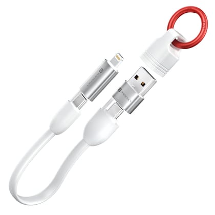 Portronics Keylink 4 in 1 60W Fast Charging, Metal + Rubber Heads, In Built Key Chain, 25cm Length