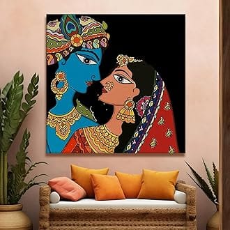 fabsouk Large Wall Painting for Living Room Decor Big Canvas Art Indian Ethnic Traditional Wall Art Large Size For Living Room, Bedroom, Office decor & Gifting (Madhubani Ethnic, 18x18, Framed)