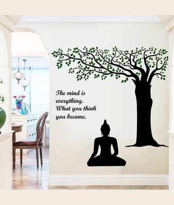 Asmi Collection Meditating God Buddha Under a Tree Wall Sticker ( 90 x 90 cms )