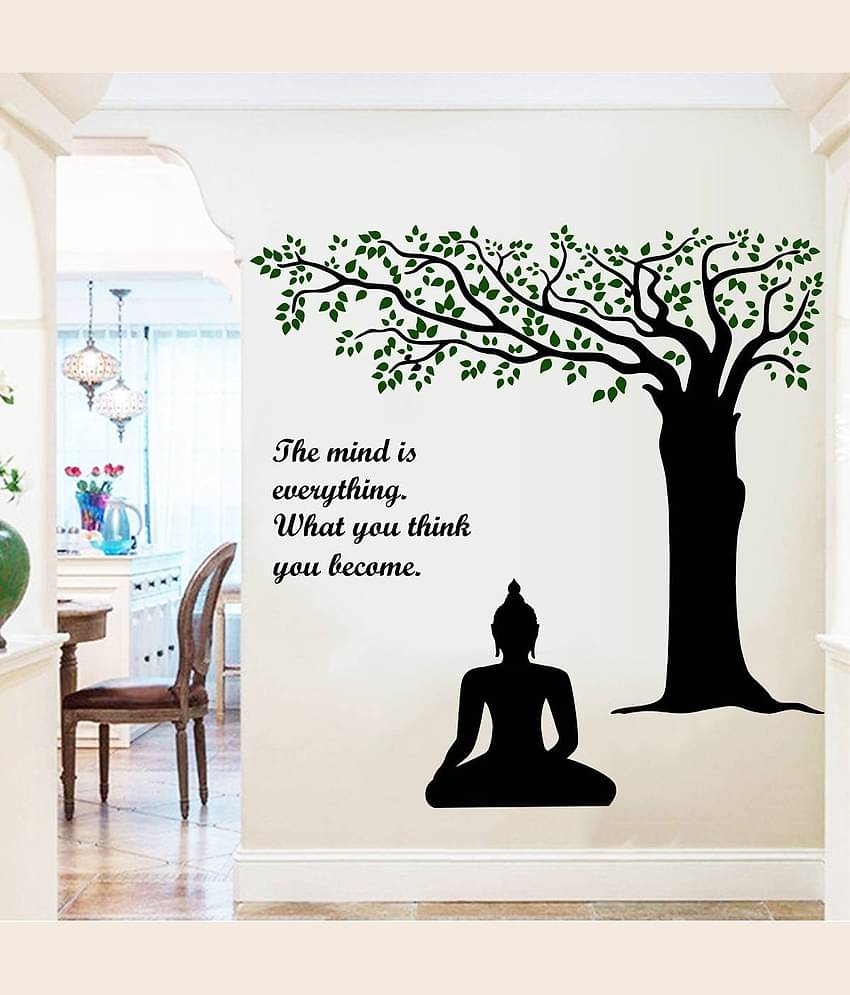 Asmi Collection Meditating God Buddha Under a Tree Wall Sticker ( 90 x 90 cms )