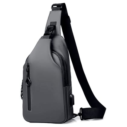 Storite Stylish Crossbody Sling Bag for Men & Women, Anti-Theft Chest Bag with USB Charging Port, Messenger Bags, Casual Shoulder Bag - Grey