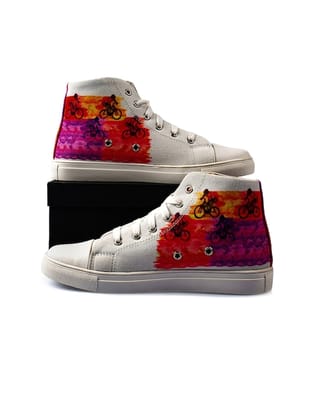 Women Mid Top Cyclist Printed Lightweight Canvas Sneakers