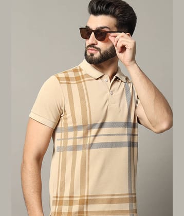 RELANE Pack of 1 Cotton Blend Regular Fit Checks Half Sleeves Men's Polo T Shirt ( Beige )