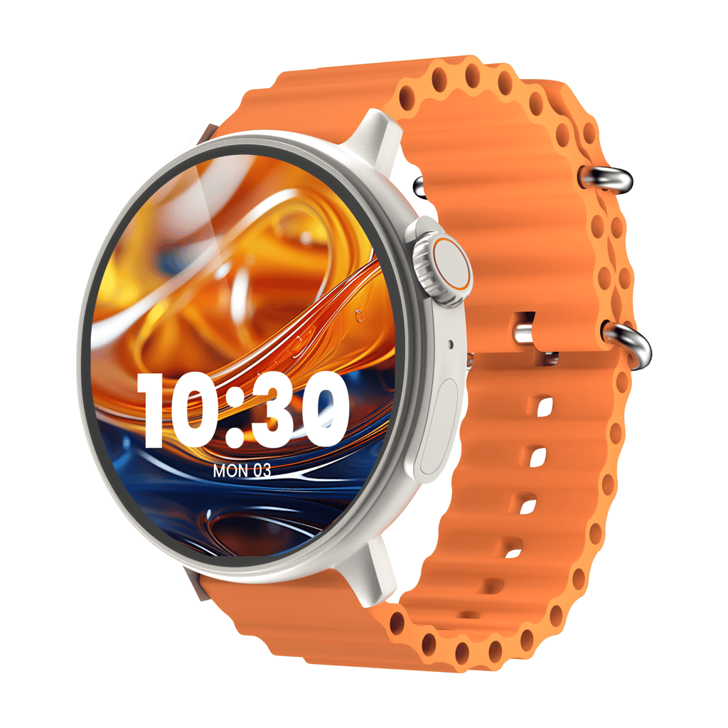 CELLECOR M7 PRO RAY 1.43" AMOLED Display | 700 NITS | AOD | BT-Calling | AI Voice | Split Screen | IP67 | Rotating Crown | SmartWatch (Golden Orang)