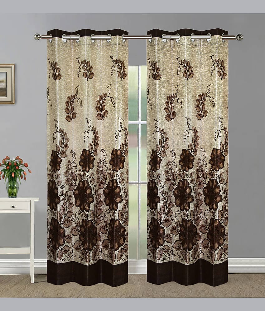 Home Candy Set of 2 Door Semi-Transparent Eyelet Polyester Brown Curtains ( 213 x 120 cm )