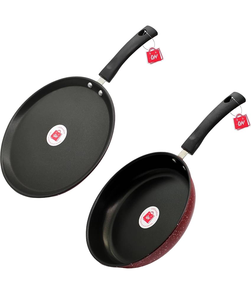 LAZYWINDOW Fry Pan & Tawa Maroon Hard Anodised Non-Stick Cookware Sets ( Set of 1 )