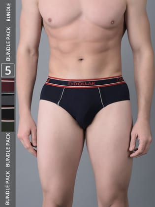 Men's Assorted Pack of 5 Combed Cotton Solid Brief With Anti-Microbial Odour Control