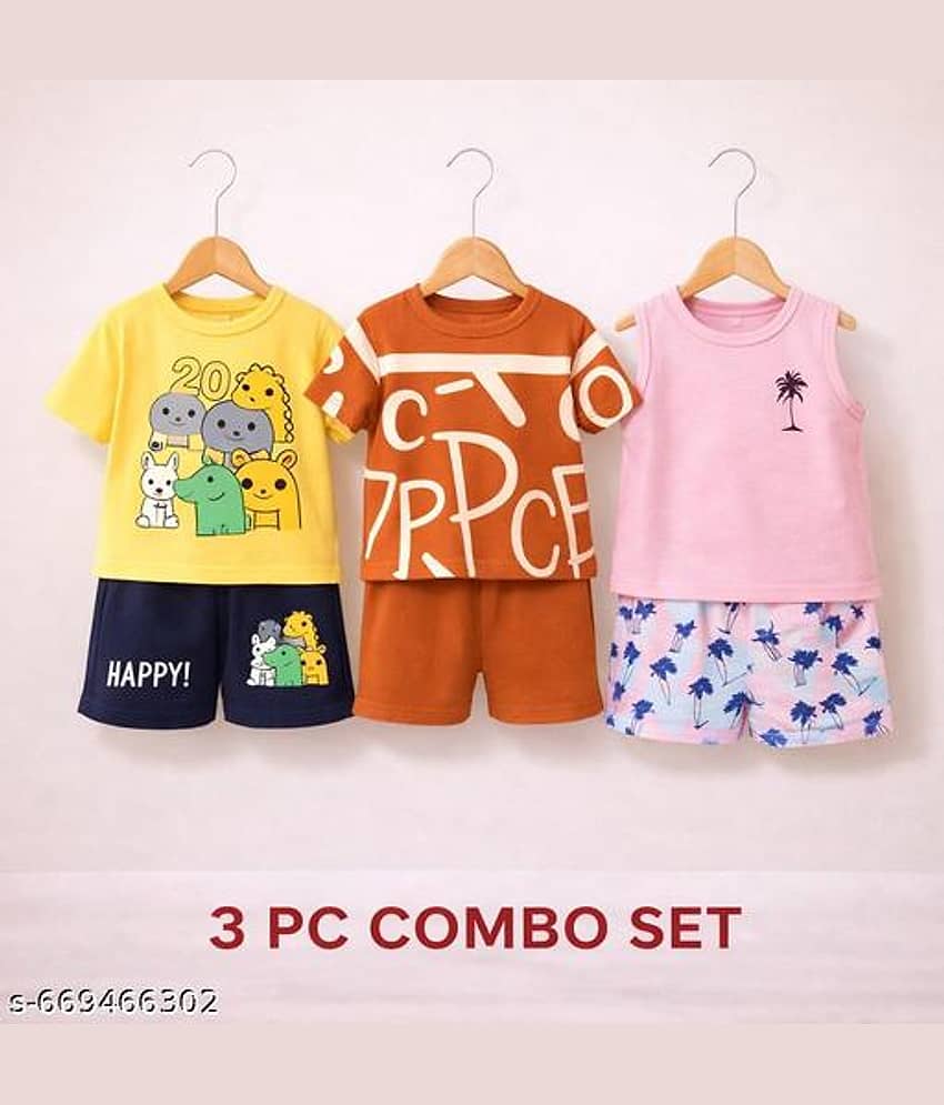 ODIMENT Pack of 3 Girls Cotton Blend T-shirt & Shorts ( Multicolor )