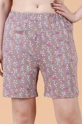 Grey Butterfly Printed Shorts-L / Grey