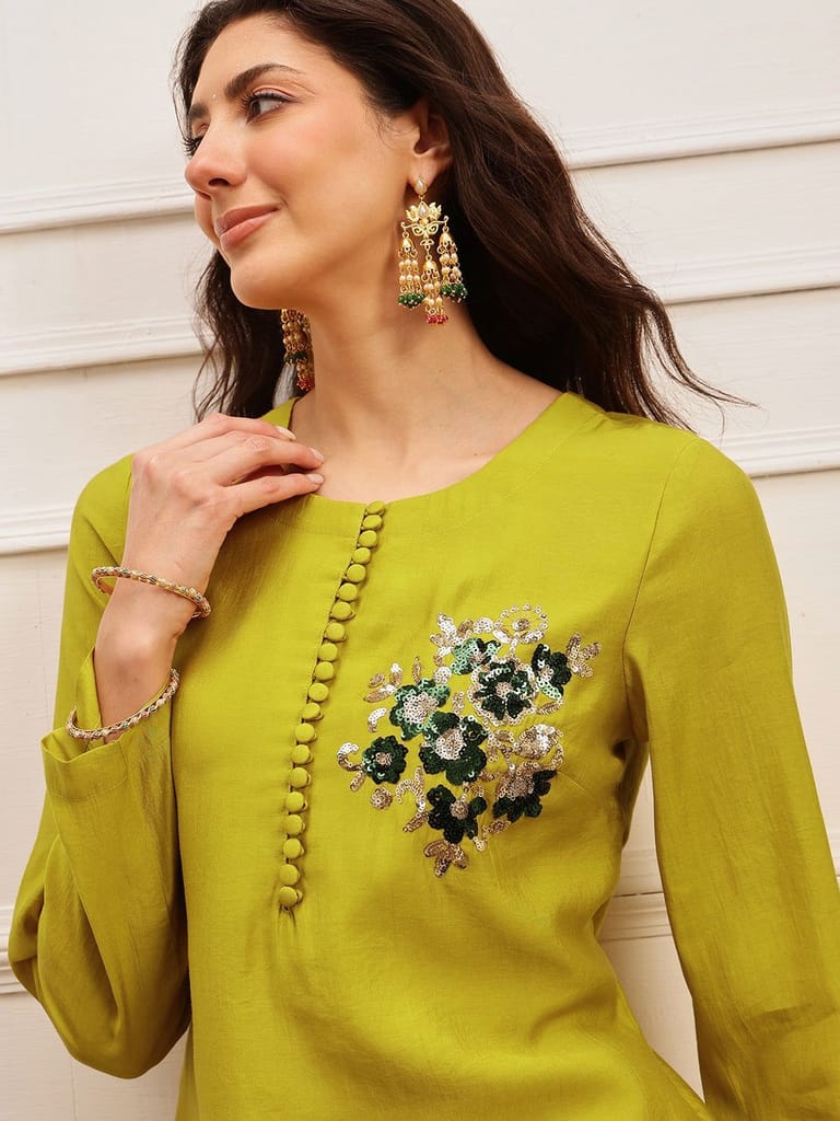 Lime Blossom Embroidered Kurta