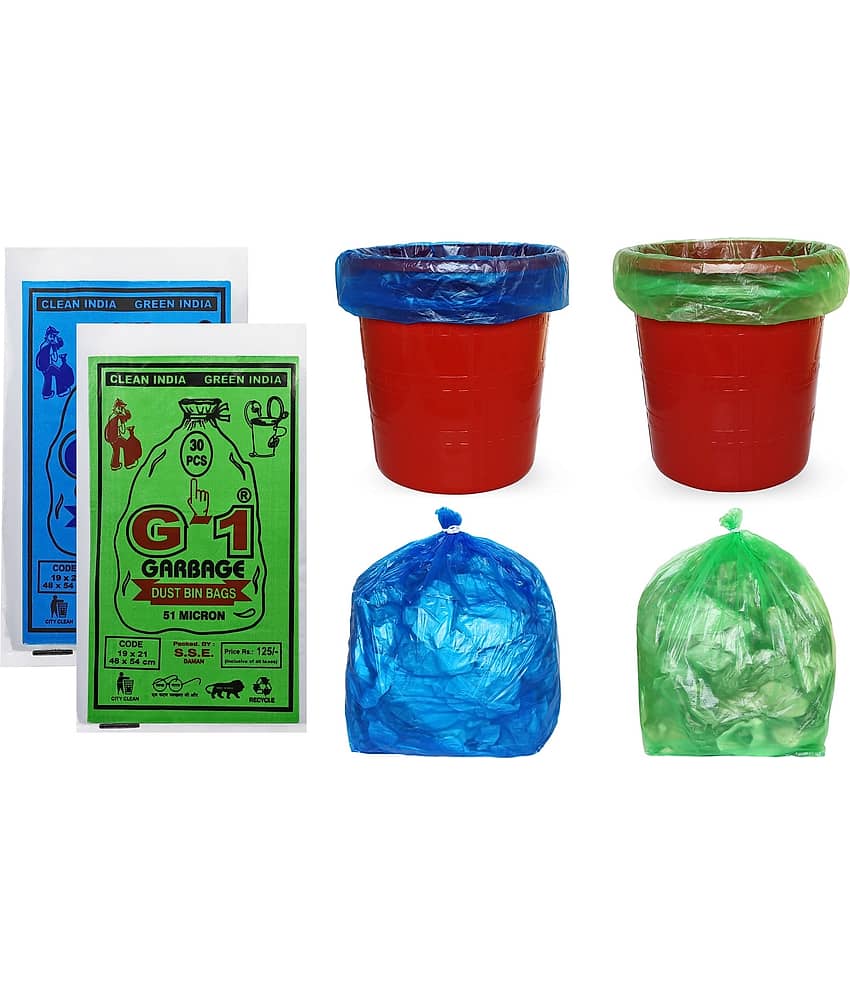 G-1  2 Packs Medium Disposable Garbage Bags for Wet and Dry Waste (30 Pcs Blue and 30 pcs Green) -1 Packs Each