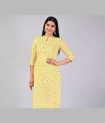 MAUKA Rayon Printed Straight Women's Kurti - Yellow ( Pack of 1 )