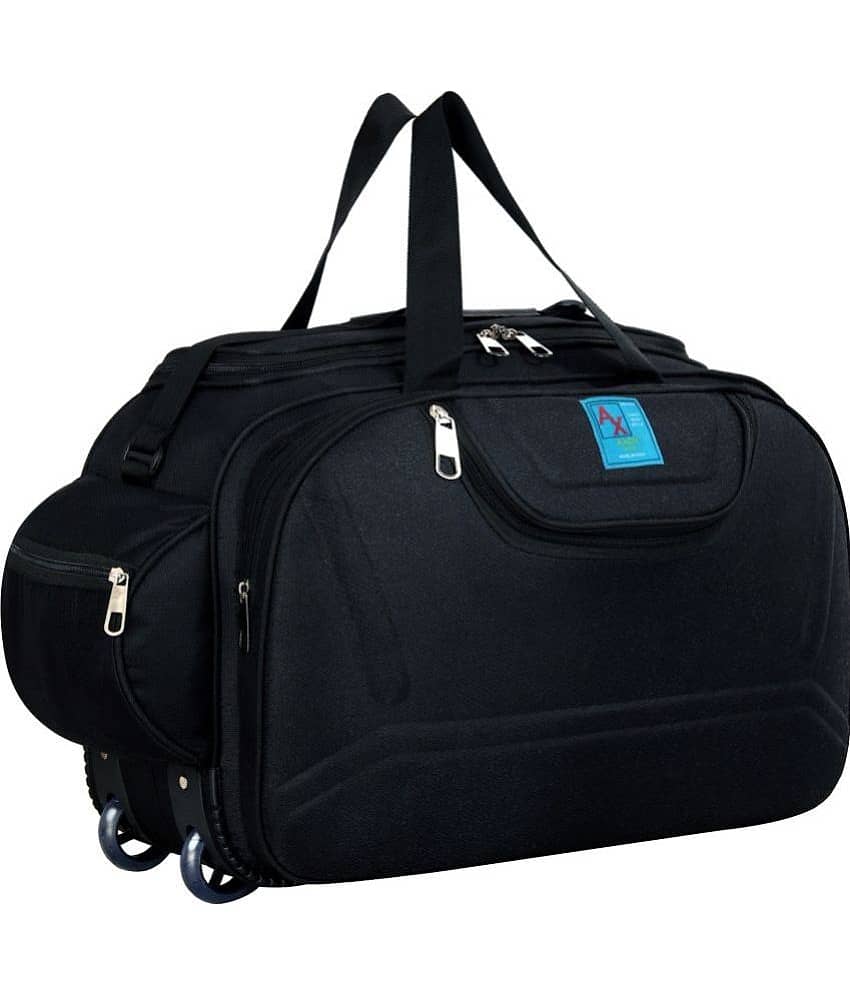 AXEN BAGS - 55 Ltrs Black Polyester Duffle Trolley