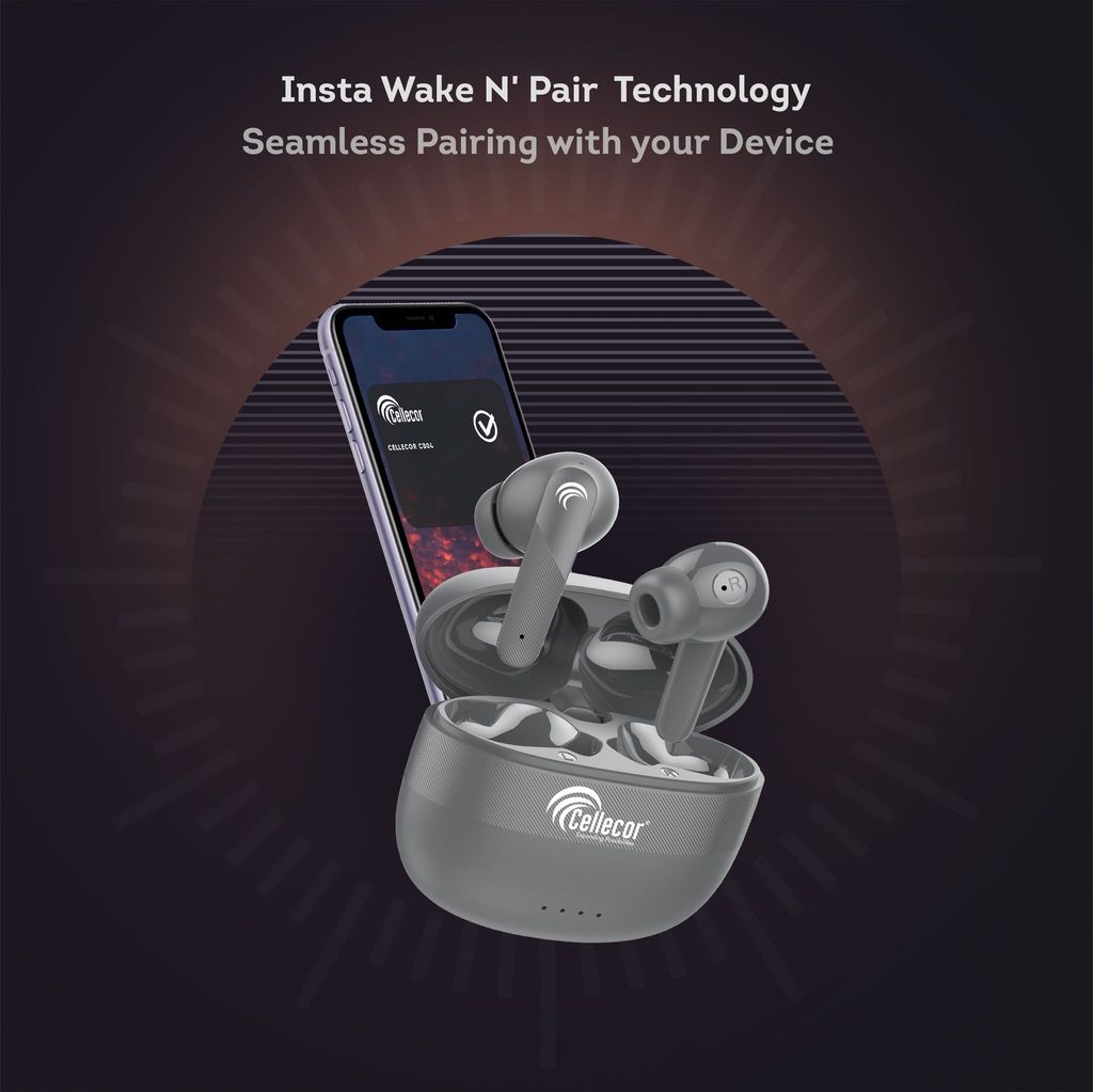 Cellecor BroPods CB03 Waterproof Earbuds With 30 Hours Playtime, Automatic Pairing, ENC Bluetooth-Grey