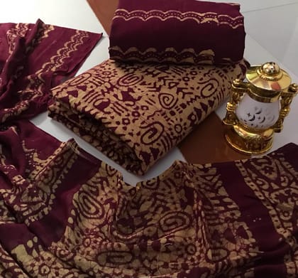 Cotton Hand Blocked Wax Batik Dress Material (Unstitched)-1