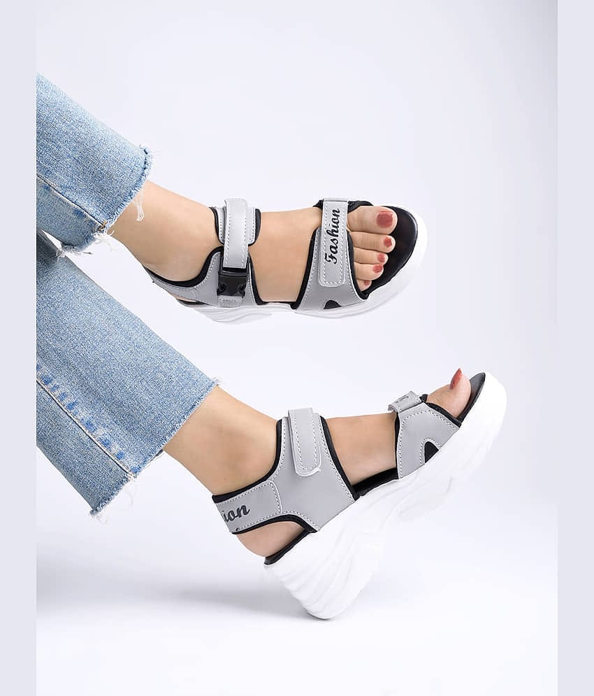 Shoetopia Velcro Style Grey Sandals & Girls