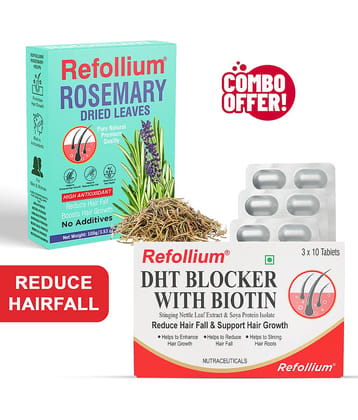 Refollium DHT Blocker 30Tabs with Rosemary Leaves 100g Combo | Hair Growth & Hair Fall Control | For Scalp Care & Hair Nourishment