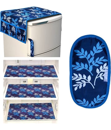Crosmo Polyester Floral Printed Fridge Mat & Cover ( 64 18 ) Pack of 5 - Blue