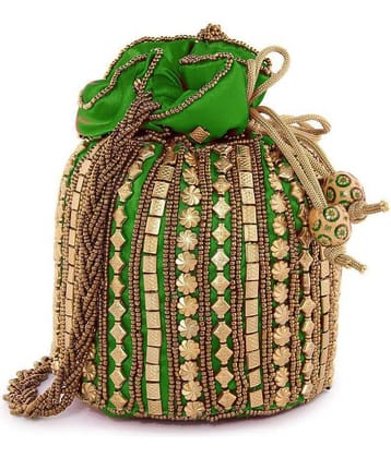 Bulbul Green Silk Potli