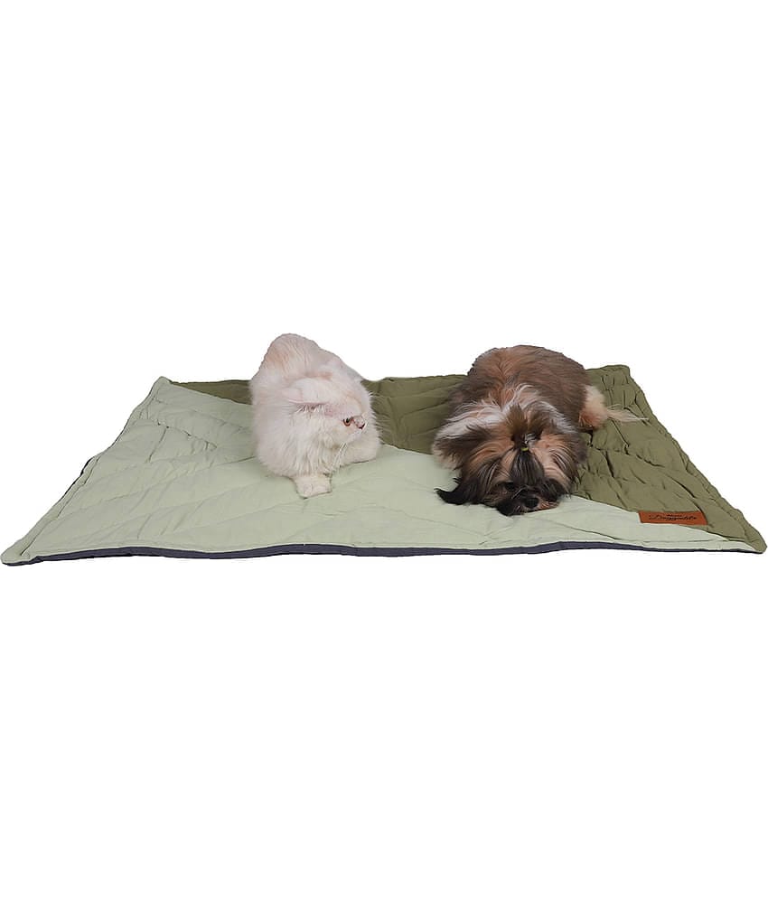 NUEVOS DOGGADIL Cotton Canvas Quilted Rectangle Cat Dog Pet Bed Mattress | Foldable Padded Pet Mat_ Green tone