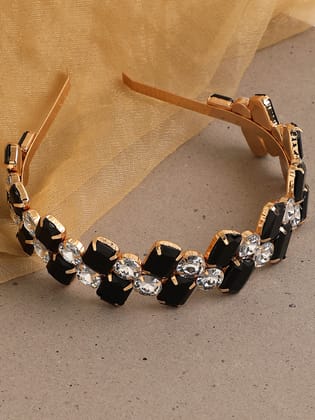 Black Stones Gold Plated Hairband-Hair Accessory
