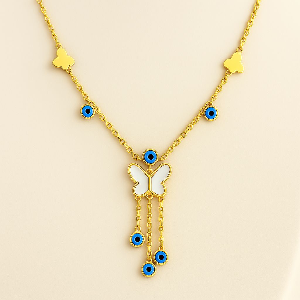 Anti Tarnish Gold Evil Eye Butterfly Necklace