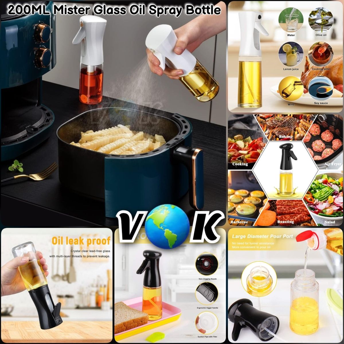 Oil Sprayer for Cooking 200ml Olive Oil Sprayer Mister Olive Oil Spray Bottle Kitchen Gadgets Accessories for Air Fryer Canola Oil Spritzer Widely Used for Salad Making Baking Frying BBQ