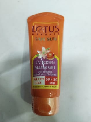 Lotus Herbals Safe sun Uv screen Matte gel Ultra soothing Matte-look oll-control 