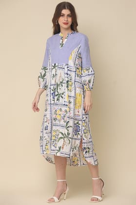 off-white cotton dress with printed designs-OFF WHITE / M
