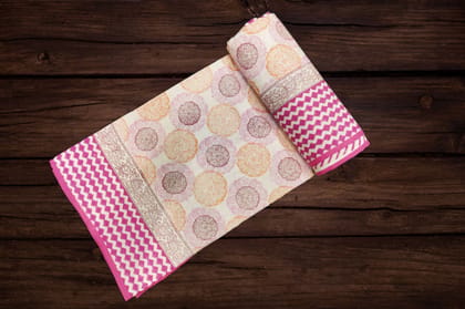 Cotton Blanket - Single Dohar ( 60 x 90 Inches) Orange-Pink Floral