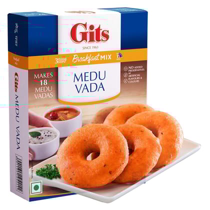 Gits Medu Vada Breakfast Mix, Makes 18 Per Pack, Pure Veg, South Indian Breakfast Mix, 200G