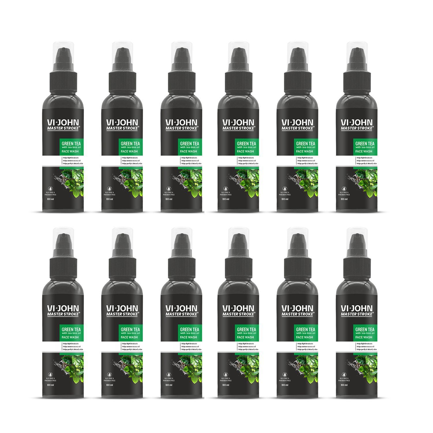 Vi-John Master Stroke Green Tea With Tea Tree Face Wash 100Ml (Pack of 12)
