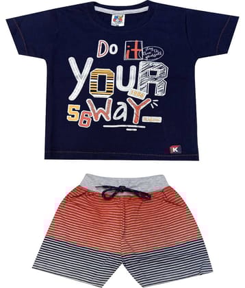 Kideon Pack of 1 Boys Cotton T-Shirt & Shorts Set ( Navy Blue )