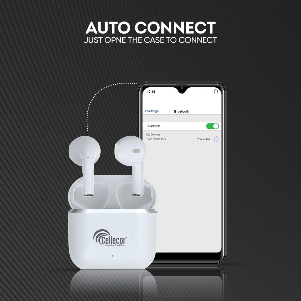 CELLECOR BroPods CB01+ Waterproof Earbuds with 25 Hours Playtime, Automatic Pairing, ENC Bluetooth Headset ( White)