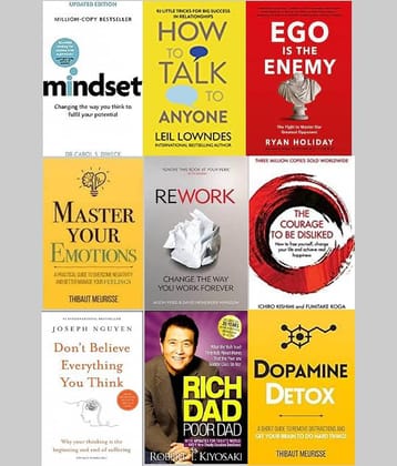 Mindset + How To Talk Anyone + Dpamine Detox + Don't Believe Everything You Think + Master Your Emotions +  Rework + The Courage To Be Disliked  + Rich Dad Poor Dad