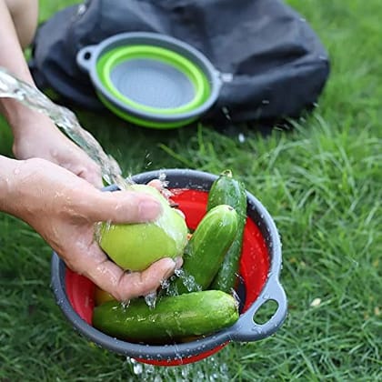 NIDY® Silicone Collapsible Colander Vegetable Fruit Washing Drain Strainer Basket |Colander || Fruit Basket Filter Drainer| Kitchen Folding Colander| BPA Free, Food Strainer Basket with Handle Green Color