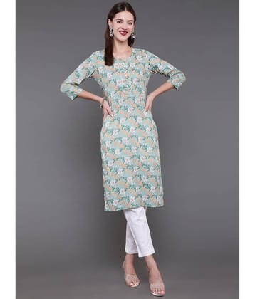 Antaran Cotton Printed Straight Women's Kurti - Green ( Pack of 1 )