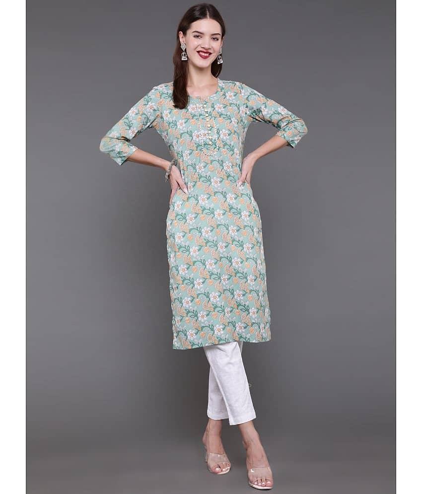 Antaran Cotton Printed Straight Women's Kurti - Green ( Pack of 1 )