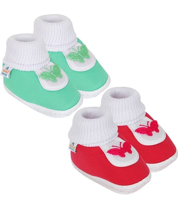 Neska Moda Set of 2 Pair Baby Boys & Baby Girls Butterfly Cotton Booties For 12 to 24 Months (Green,Red)